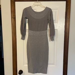 Nylon, rayon , polyester, metallic , 3/4 in sleeve dress, silver , XS